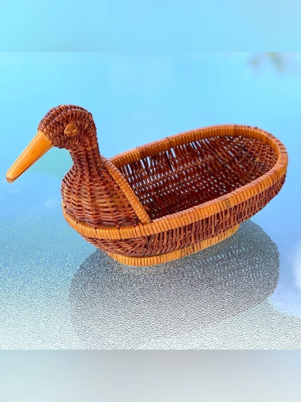 Natural Warm Brown Rattan Woven Duck-Shaped Basket